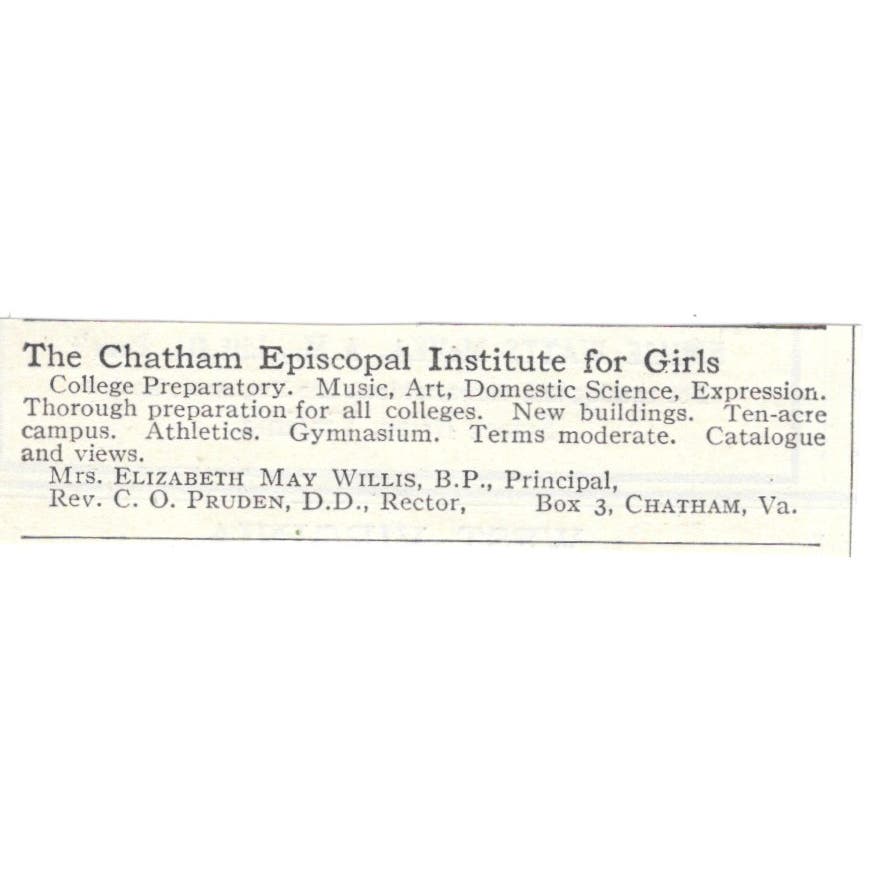 Chatham VA Episcopal Institute Elizabeth May Willis c1918 Advertisement AE5-SA4
