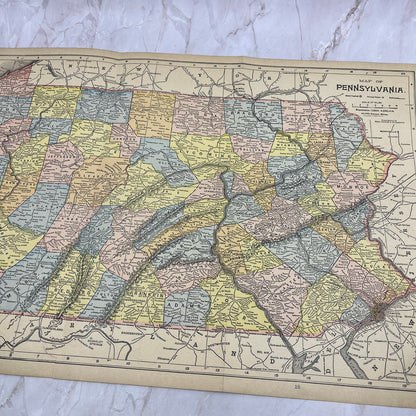 1899 Map of Pennsylvania Fold Out Original Tinted Map Engraving FL6-8