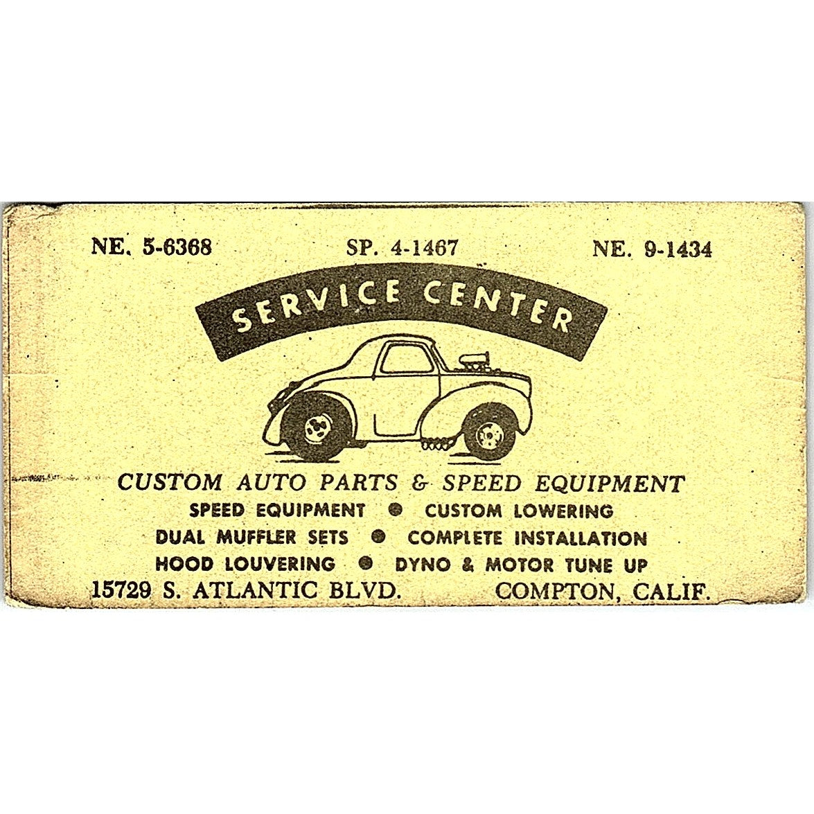 Custom Auto Parts Service Center Atlantic Blvd Compton CA Business Card SE3-B13