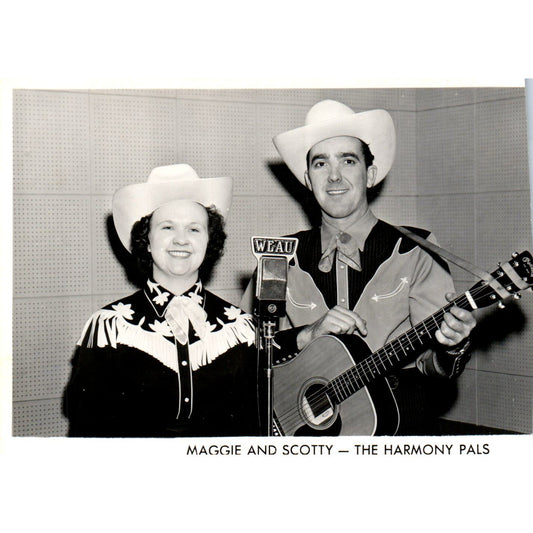 Maggie and Scotty The Harmony Pals WEAU Radio Country Music Vintage Postcard AB9