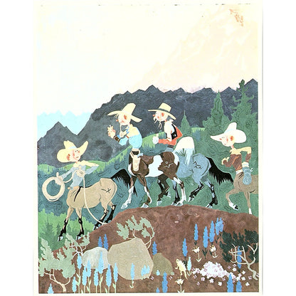 Gustaf Tenggren - Cowboys On Horseback Vintage Art Print 4x5 V19