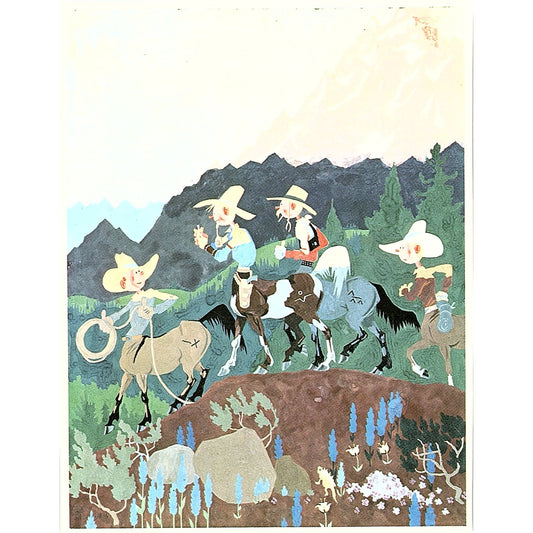 Gustaf Tenggren - Cowboys On Horseback Vintage Art Print 4x5 V19