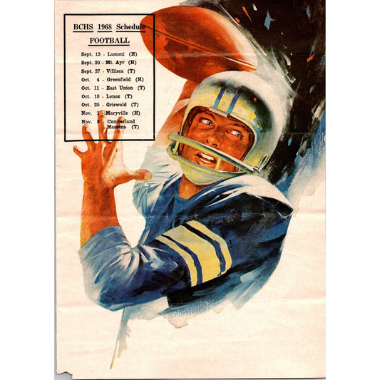 1968 Coca Cola FOOTBALL BCHS Schedule Bedford Iowa Bulldogs IA COVER ONLY J2