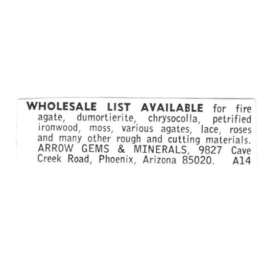 Arrow Gems & Minerals Lapidary Phoenix Arizona 1972 Ad AF8-S17