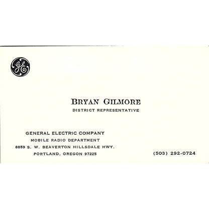 General Electric Company Bryan Gilmore Portland Oregon Business Card SF3-B6