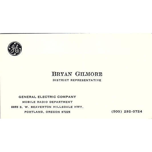 General Electric Company Bryan Gilmore Portland Oregon Business Card SF3-B6
