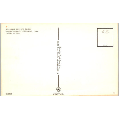 Holliwell Covered Bridge Winterset IA Vintage Covered Bridge Postcard PC14