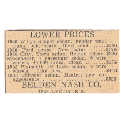 Belden Nash Co Auto Sales Lyndale 1935 Minneapolis Journal Advertisement AE7-H3