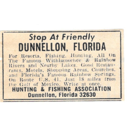 Dunnellon Florida Hunting and Fishing Association 1977 Ad AF6-S4