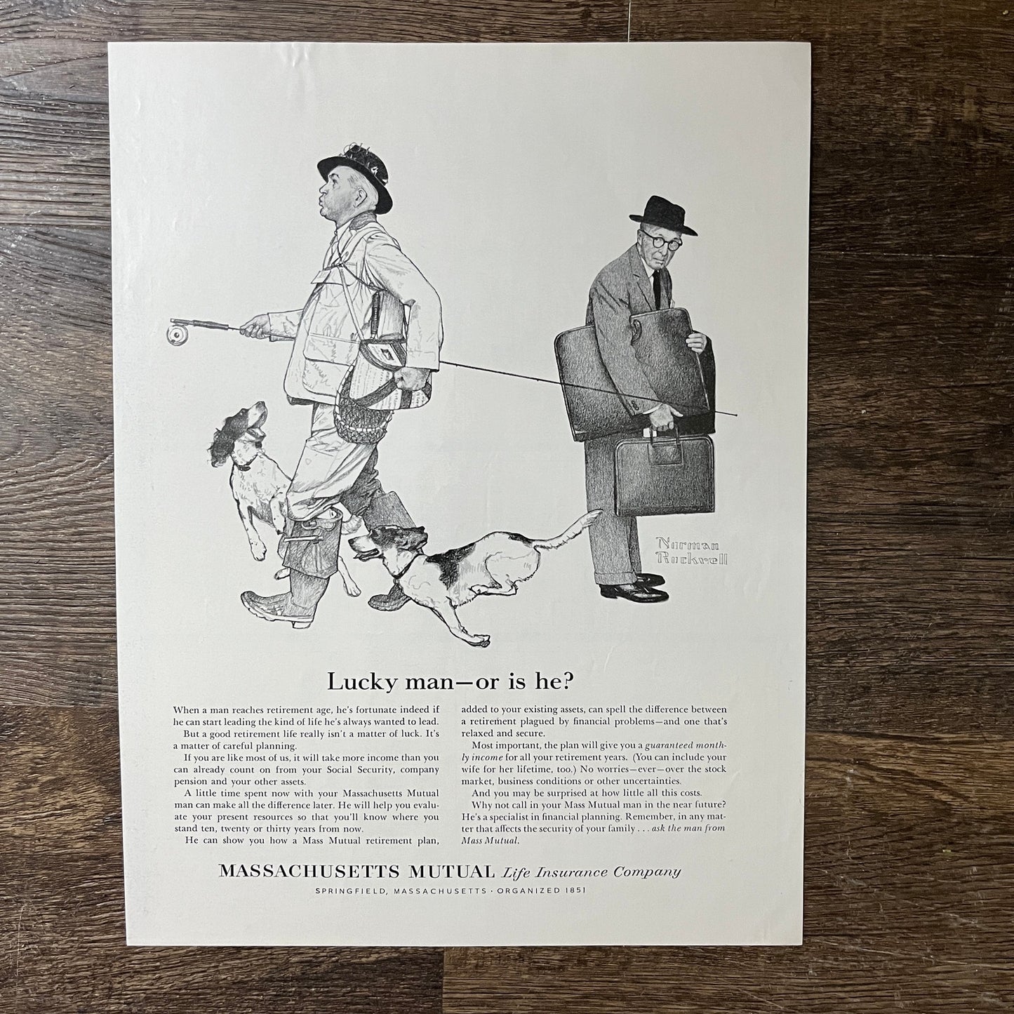 Lucky Man - Or Is He? Norman Rockwell MA Mutual Life Vtg Magazine Ad 10x14 V7