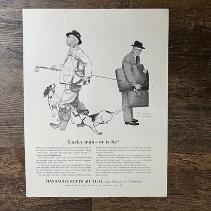 Lucky Man - Or Is He? Norman Rockwell MA Mutual Life Vtg Magazine Ad 10x14 V7