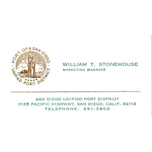 William T. Stonehouse Marketing Manager Port of San Diego Business Card SD4-B2