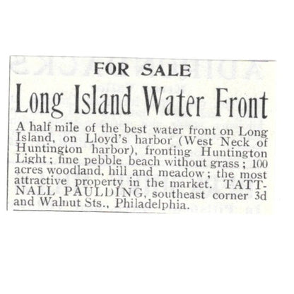 Long Island Waterfront Lloyd's Harbor Tattnall Paulding 1903 Magazine Ad AF7-SS1