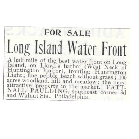 Long Island Waterfront Lloyd's Harbor Tattnall Paulding 1903 Magazine Ad AF7-SS1