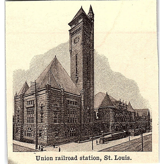 Union Railroad Station St. Louis MO 3x3" 1901 Engraving AF6-M9