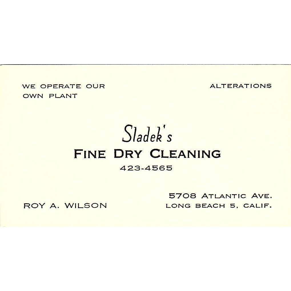 Sladek's Fine Dry Cleaning Roy A. Wilson Long Beach CA Business Card SF3-B5