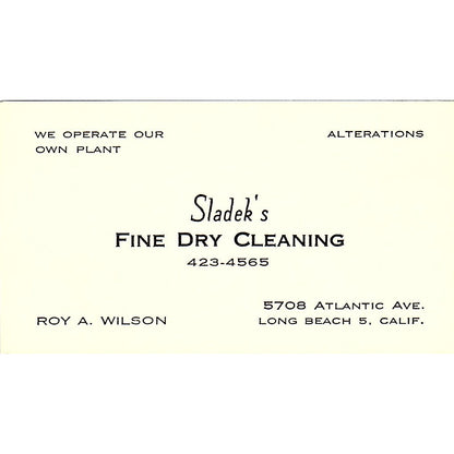 Sladek's Fine Dry Cleaning Roy A. Wilson Long Beach CA Business Card SF3-B5