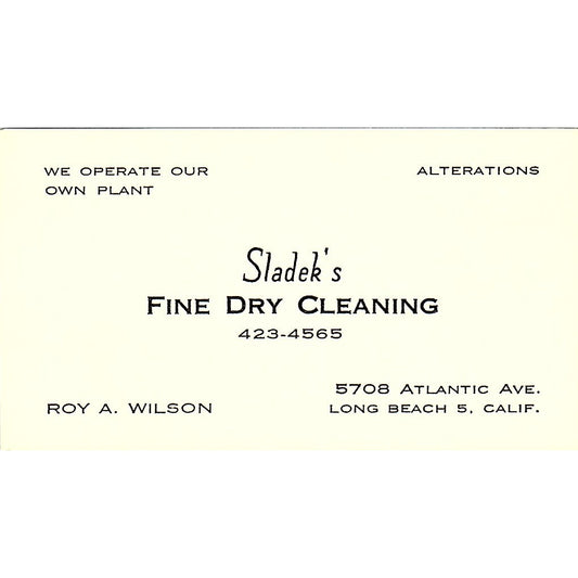 Sladek's Fine Dry Cleaning Roy A. Wilson Long Beach CA Business Card SF3-B5