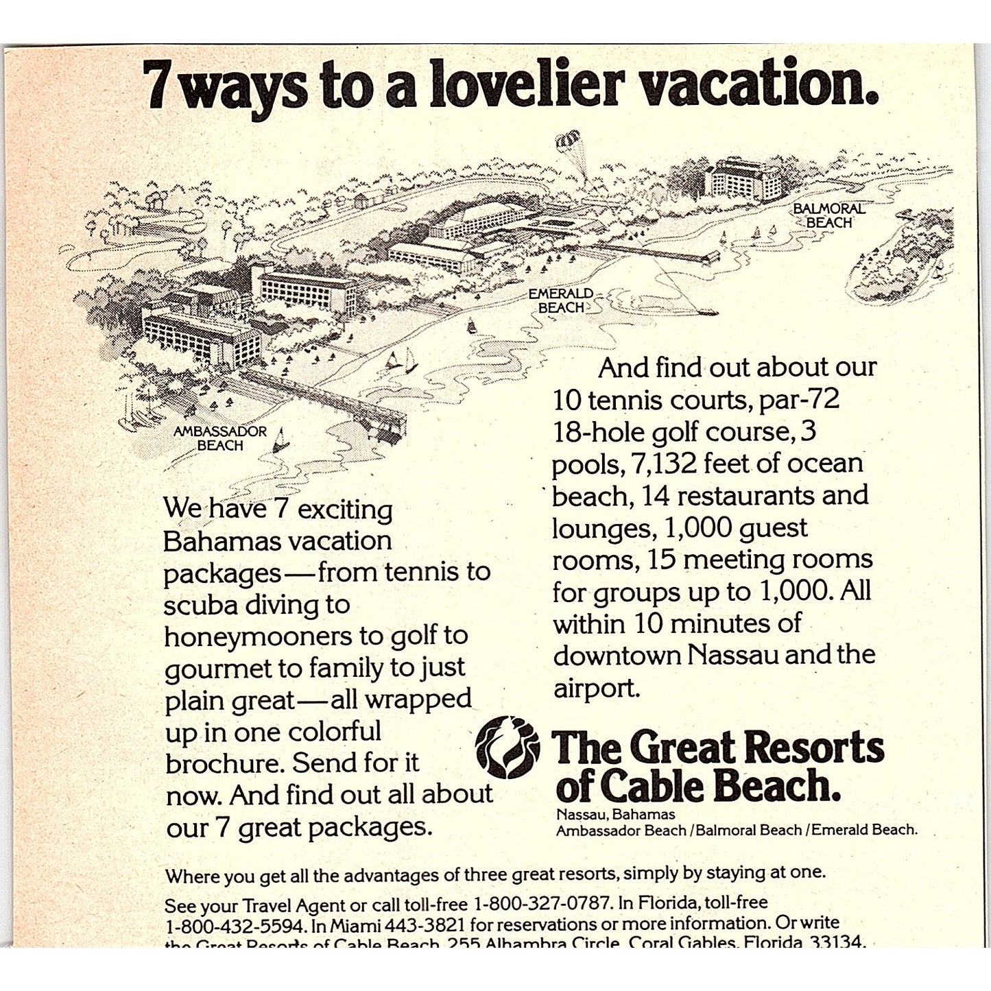 The Great Resorts of Cable Beach Nassau Bahamas 1977 Ad AF3-M2