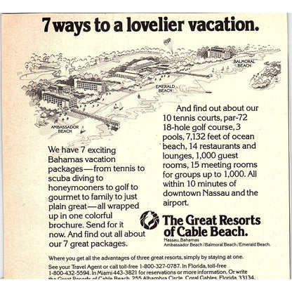 The Great Resorts of Cable Beach Nassau Bahamas 1977 Ad AF3-M2