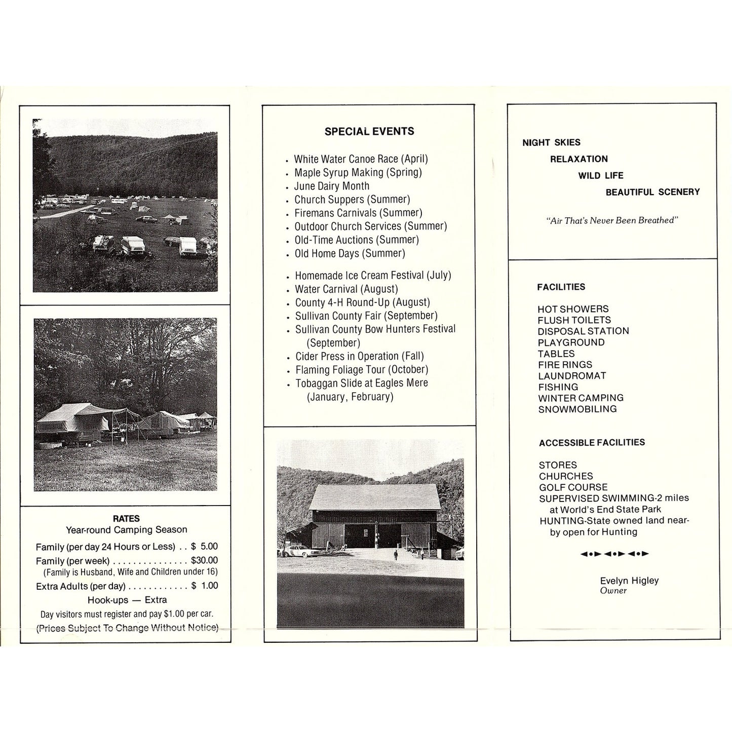 Higley Park Evelyn Higley Loyalsock Creek Forksville PA Travel Brochure TH2-OP5