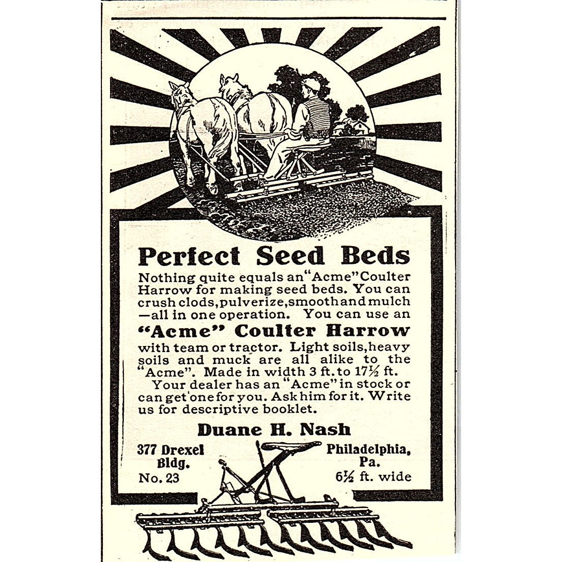 Duane H Nash Acme Coulter Harrow Philadelphia PA 1924 Ad AG3-M3