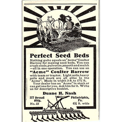 Duane H Nash Acme Coulter Harrow Philadelphia PA 1924 Ad AG3-M3