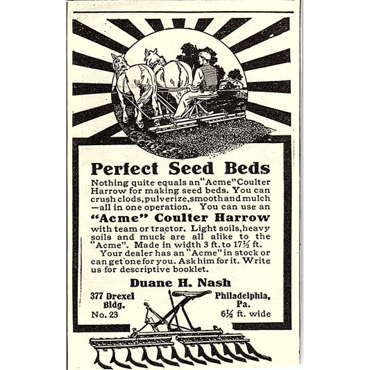 Duane H Nash Acme Coulter Harrow Philadelphia PA 1924 Ad AG3-M3