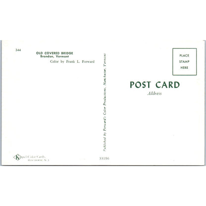 Old Covered Bridge Brandon Vermont Covered Bridge Postcard PC7