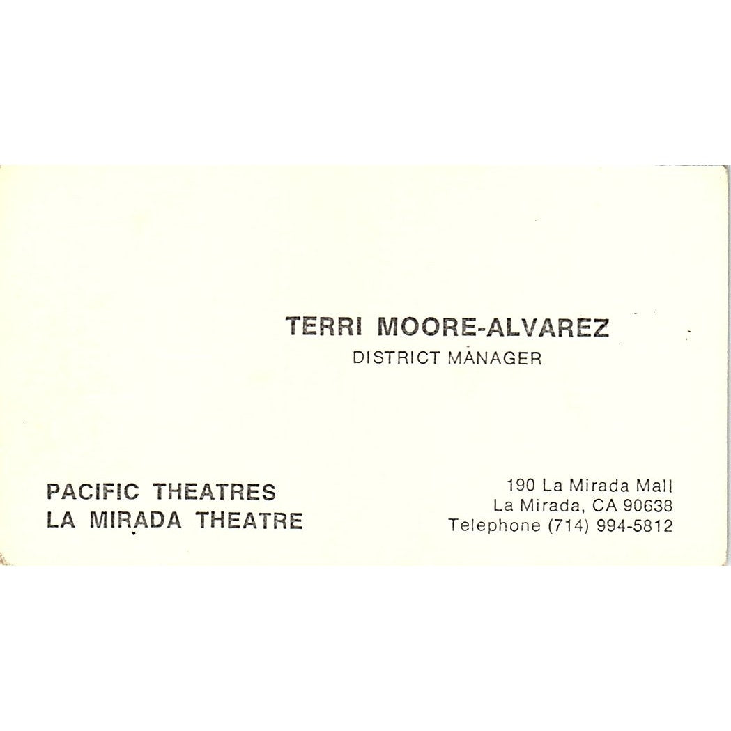 Pacific Theatres La Mirada Theatre Terri Moore Alvarez CA Business Card SF3-B2