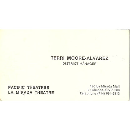Pacific Theatres La Mirada Theatre Terri Moore Alvarez CA Business Card SF3-B2