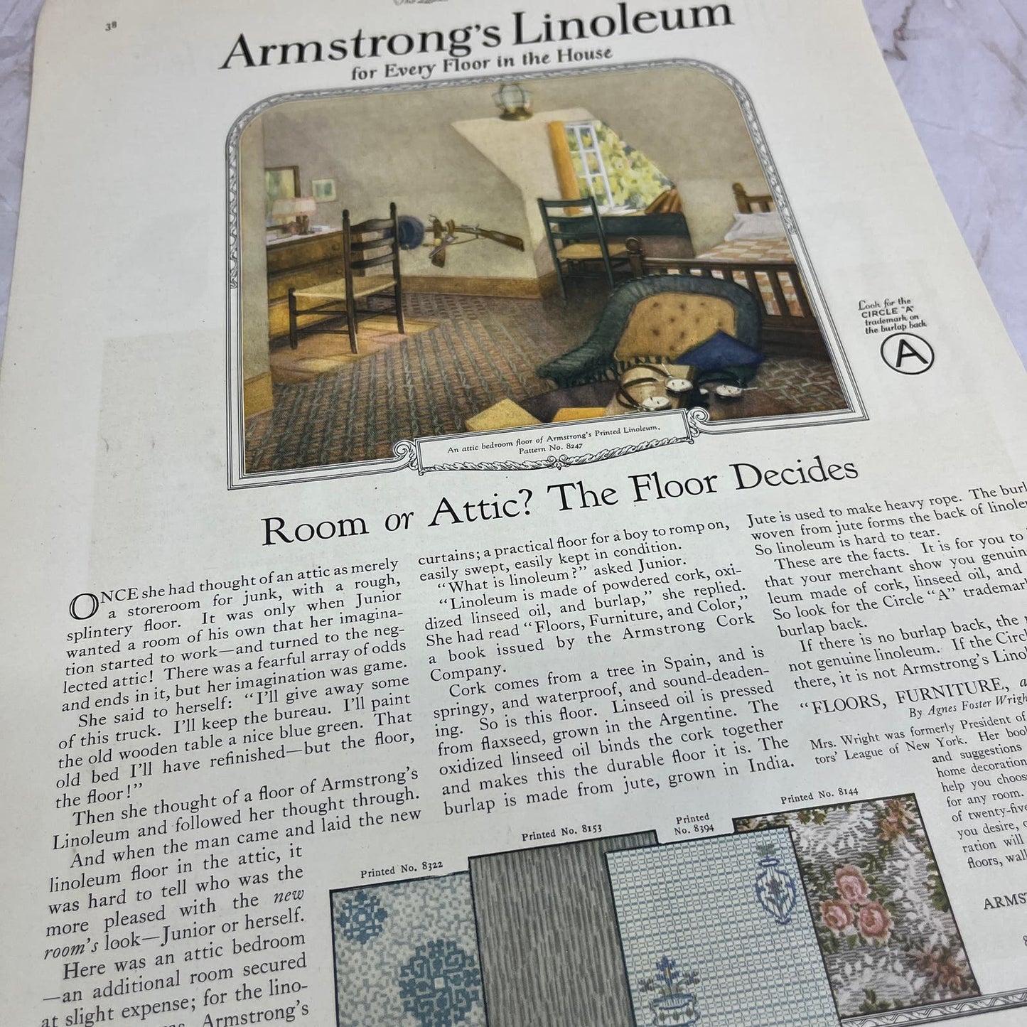 Armstrong Cork Company Linoleum Floors Lancaster PA 1924 Magazine Ad FL6-11