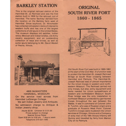 Vintage Original South River Fort Hannibal Missouri Travel Brochure H5-5
