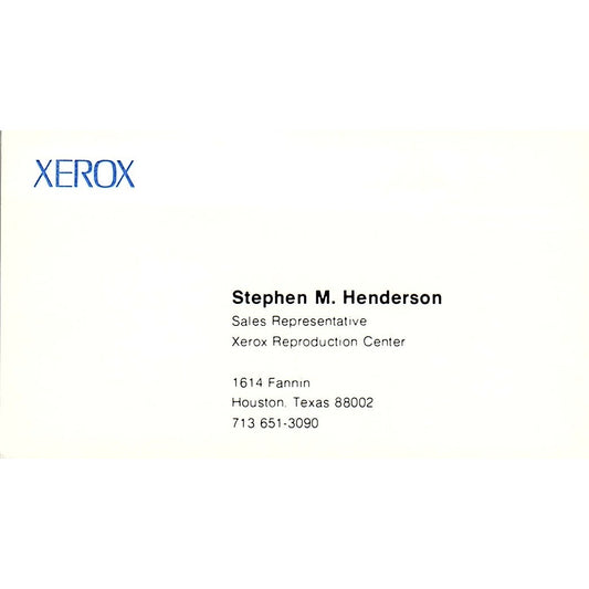 Xerox Reproduction Center Stephen M. Henderson Houston TX Business Card SB4-B10