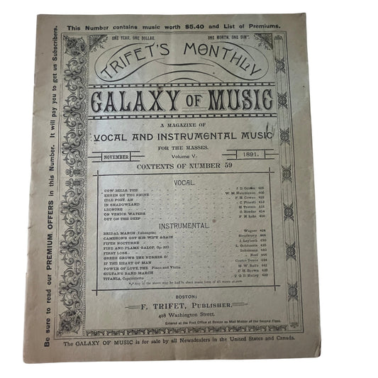 Trifet's Monthly Galaxy of Music 1889 Original Music Catalog Magazine V33-4