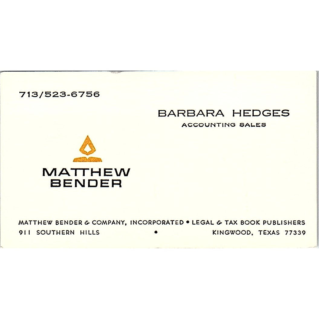 Matthew Bender & Company, Incorporated Barbara Hedges Kingwood TX Card SSB4-B12