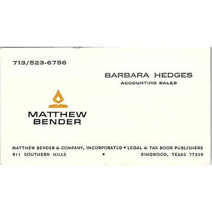 Matthew Bender & Company, Incorporated Barbara Hedges Kingwood TX Card SSB4-B12