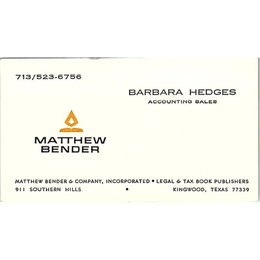 Matthew Bender & Company, Incorporated Barbara Hedges Kingwood TX Card SSB4-B12