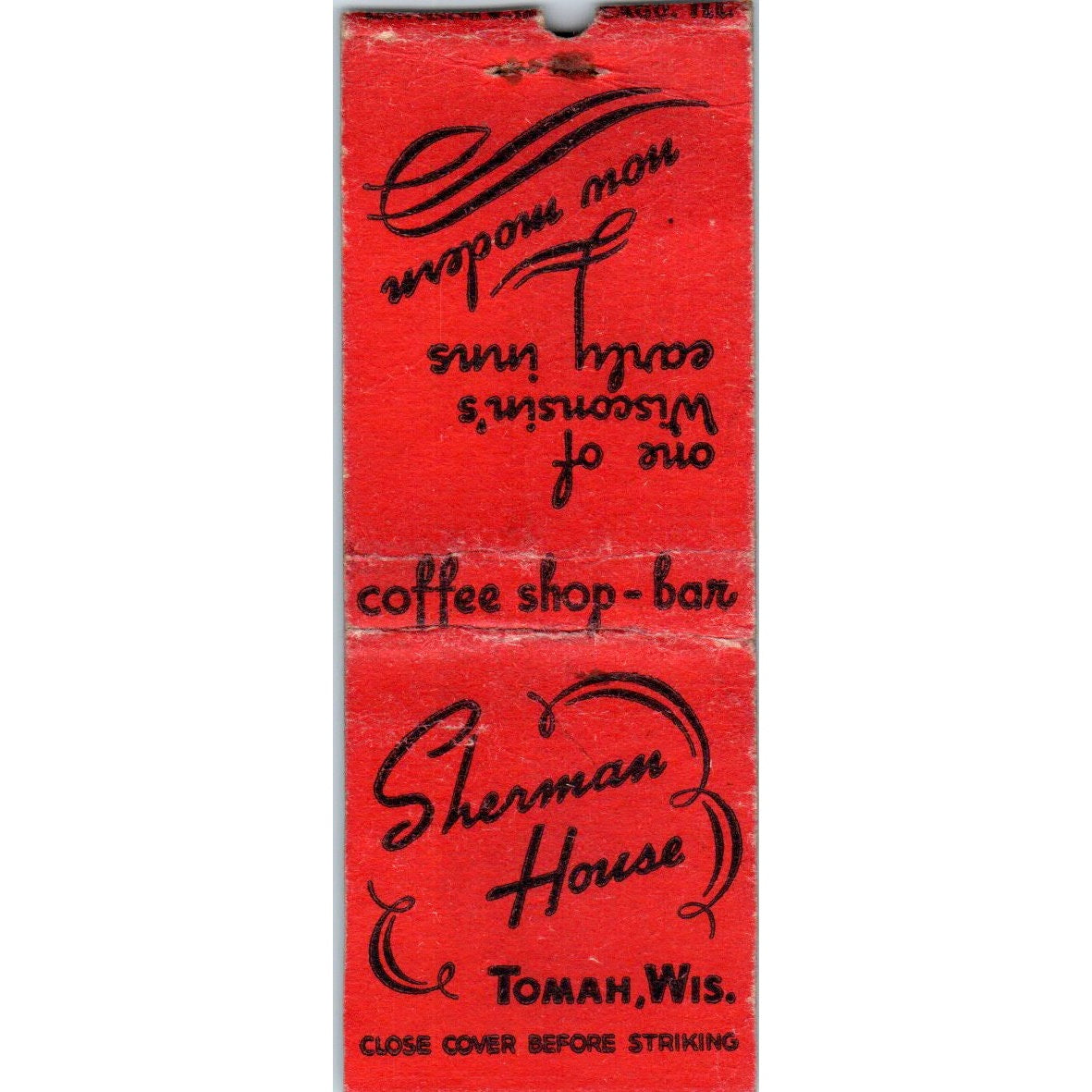 Sherman House Coffee Shop Bar Tomah WI Vintage Matchbook Cover SD2-Y8