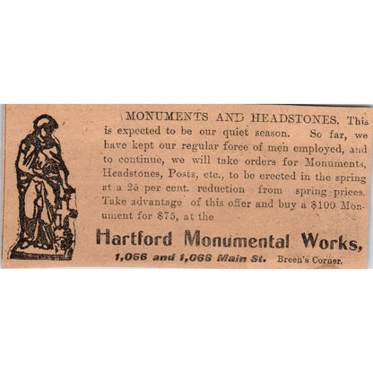 Hartford Monumental Works Headstones Breen's Corner 1901 Newspaper Ad AD8-H2