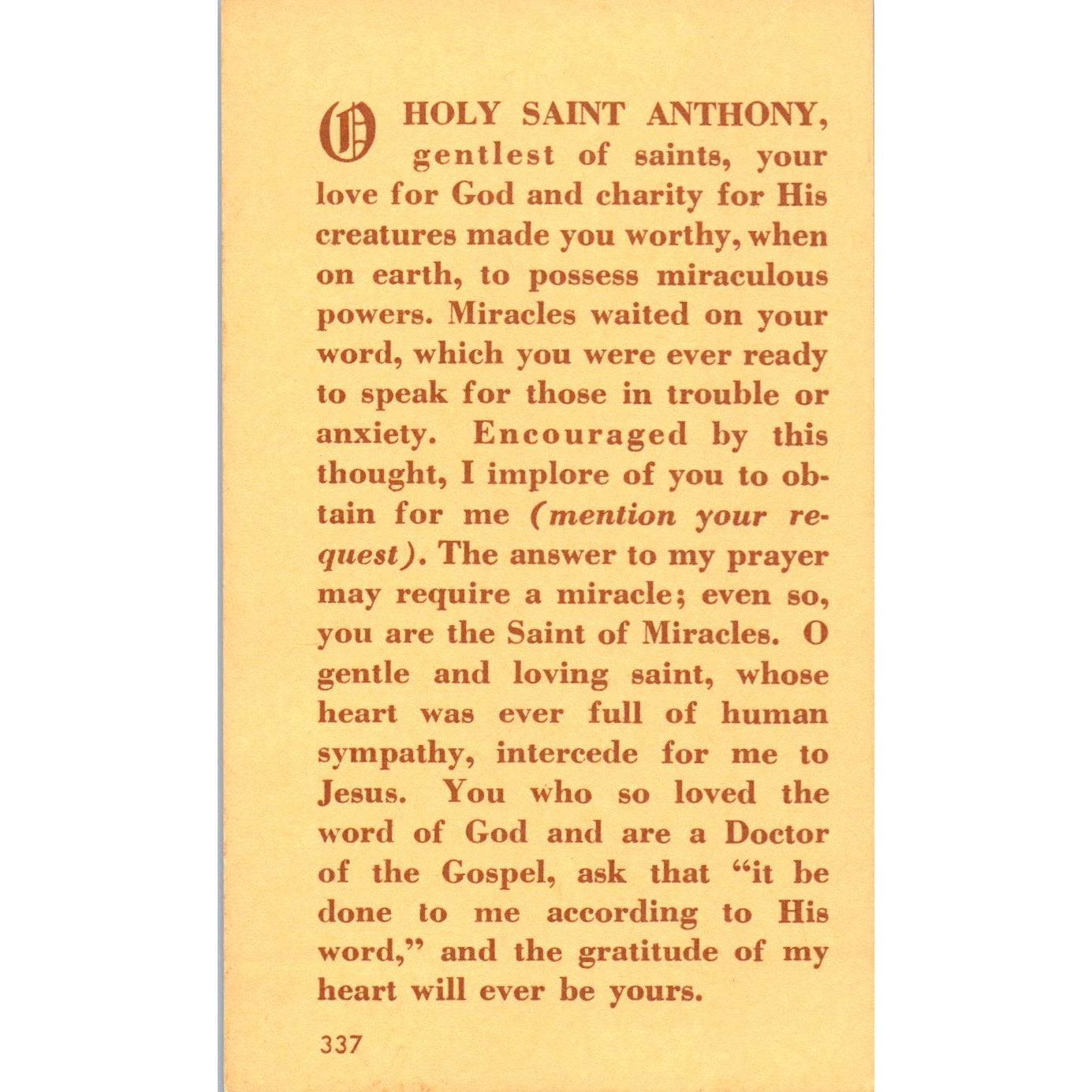 Efficacious Prayer to St. Anthony Vintage Catholic Prayer Card TH2-PC1