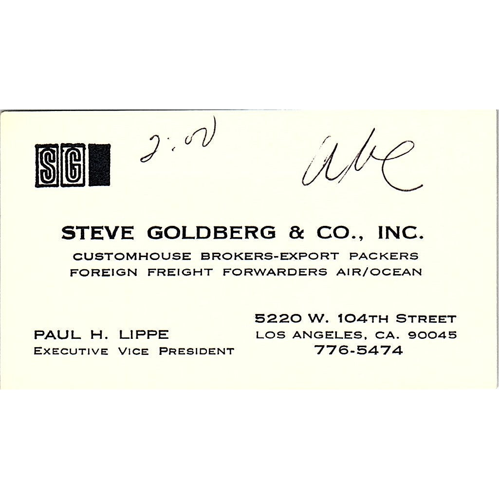 Steve Goldberg & Co Paul H Lippe Customhouse Los Angeles Business Card SE3-B15