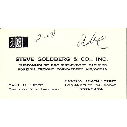 Steve Goldberg & Co Paul H Lippe Customhouse Los Angeles Business Card SE3-B15
