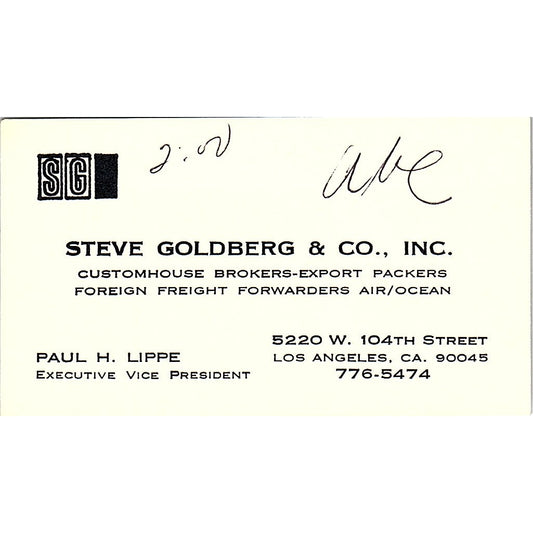 Steve Goldberg & Co Paul H Lippe Customhouse Los Angeles Business Card SE3-B15