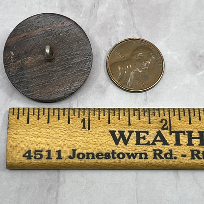 Vintage 2 Tone Carved Wood Black and Tan Button 1" SE2
