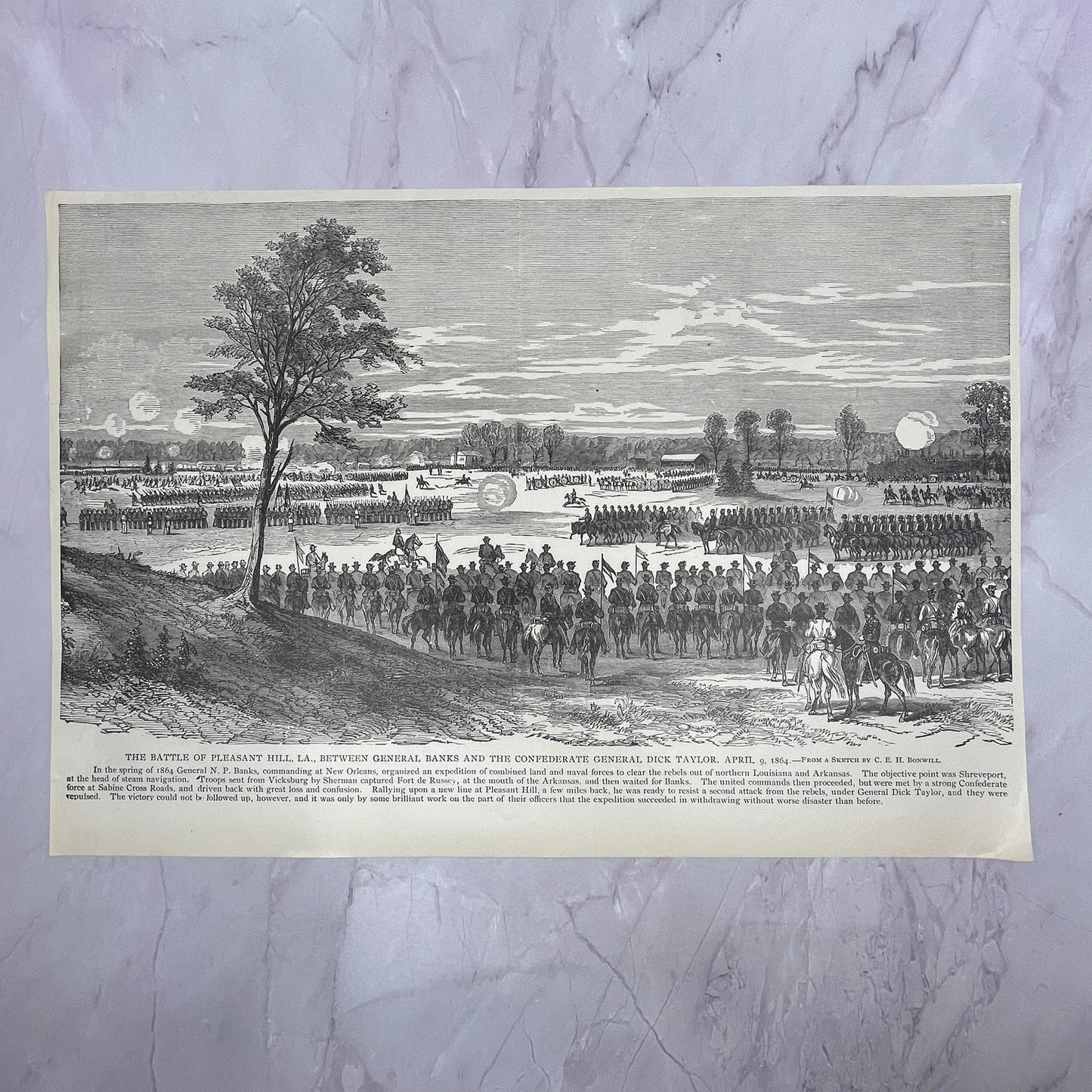 Battle of Pleasant Hill LA Gen Banks, Dick Taylor 1890s Engraving V14-6