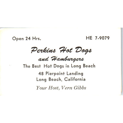 Perkins Hot Dogs Long Beach CA Vern Gibbs Vintage Business Card SD8-B7