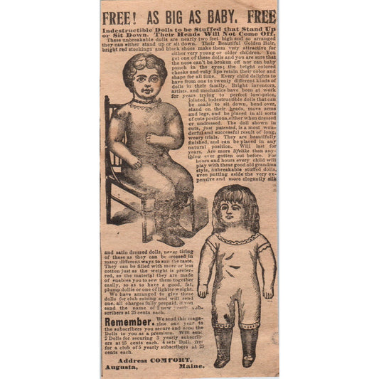 Big As Baby Doll Club Offer Comfort Augusta ME 1910 Magazine Ad AF1-CM3