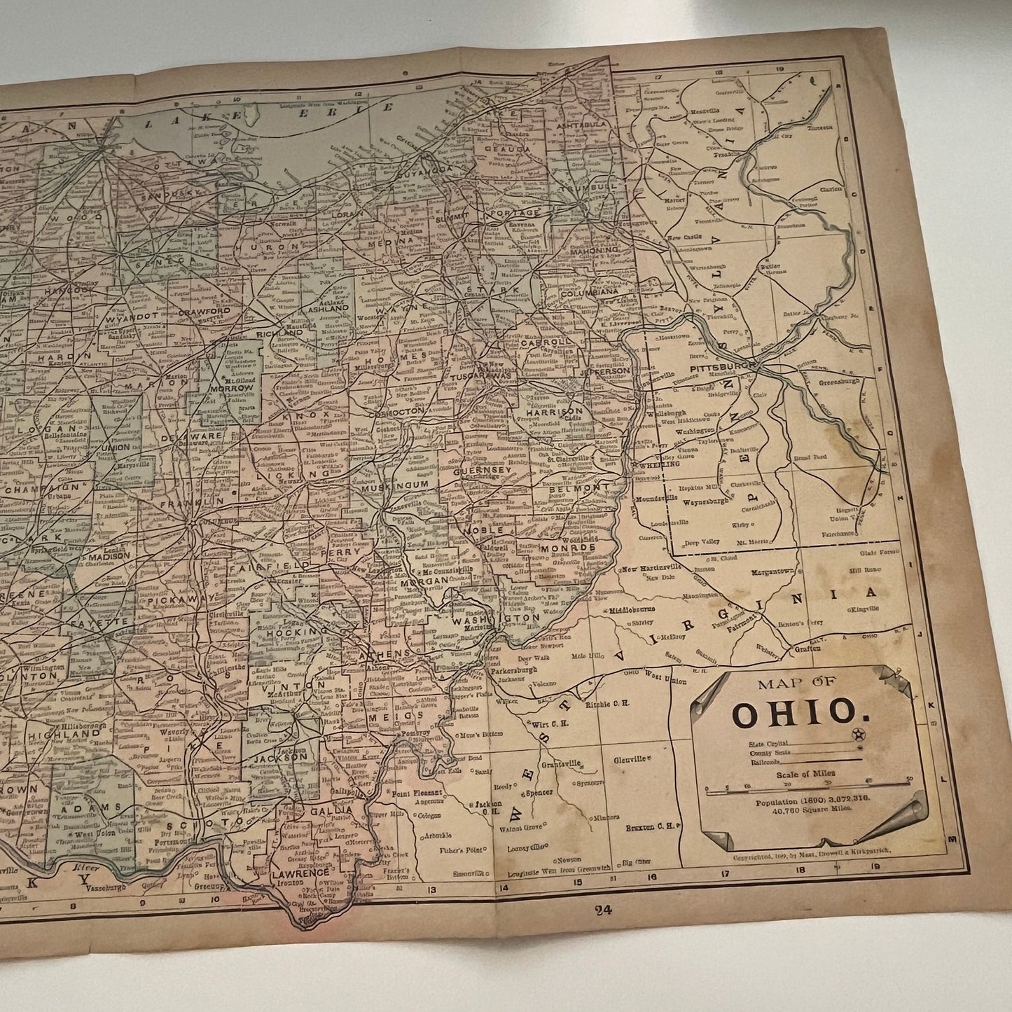 Ohio & Illinois Fold Out 1894 Map Engraving V1-6