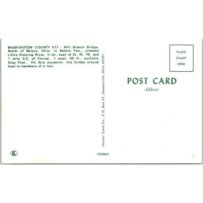 Mill Branch Bridge Washington County #7 Belpre OH Covered Bridge Postcard PB12